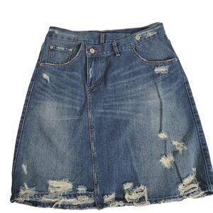 Zara trafaluc Medium skirt women denim pockets fray raw hem zip ribcage